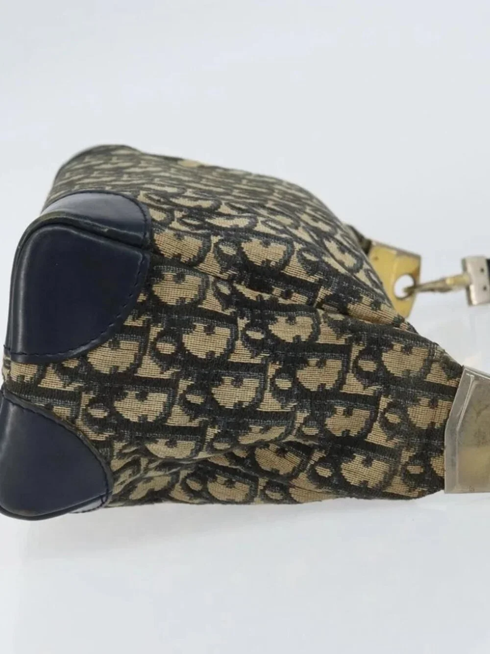 Christian Dior Trotter Canvas Shoulder Bag Navy Gold Auth - Picture 5 of 16